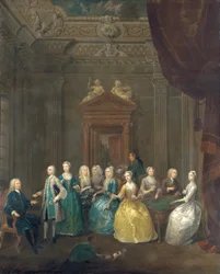 Portrait of the Porten family taking tea in a lavish interior