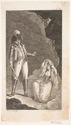Illustration with Officer and Kneeling Lady