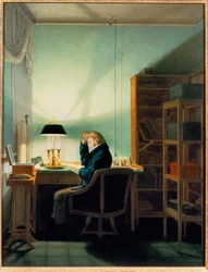 Man Reading under the Lamplight