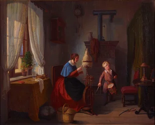 Woman at the Spinning Wheel and Drum Boy with Saber