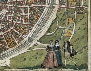 Civitatis Orbis Terrarum (Theatrum orbis terrarum). 1572-1617. Paris (1572). Left lower detail. Volume I. Etching. SPAIN. CASTILE AND LEON. Salamanca. Salamanca University