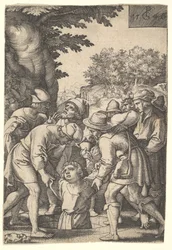 Joseph lowered into a well by his brothers, from the series The Story of Joseph, 1546