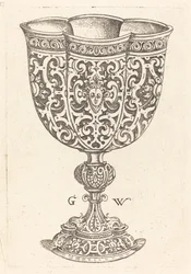 Chalice with Six Embossings, Base Decorated with Two Dolphins