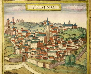 View of the city, color engraving from Civitates Orbis Terrarum by Georg Braun and Franz Hogenberg