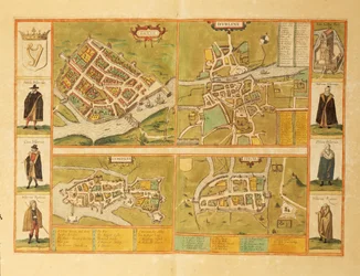 Map of Galway, Dublin, Limerick and Cork from Civitates Orbis Terrarum