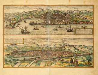 Map of Genoa and Florence from Civitates Orbis Terrarum by Georg Braun
