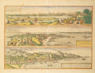Maps of Seville, Cadiz and Malaga, Spain, from Civitates Orbis Terrarum
