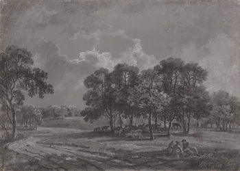 Park Scene with Deer, Cattle, and a Group of Figures