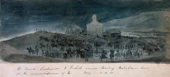 The French, Sardinian and Turkish armies leaving Balaklava lines for a reconnaissance, circa 1854