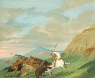 Grizzly Bears Attacking Indians on Horseback