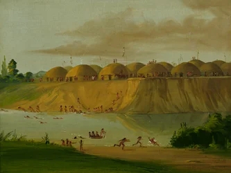Hidatsa Village, Earth-covered Lodges, on the Knife River, 1810 Miles above St. Louis, 1832