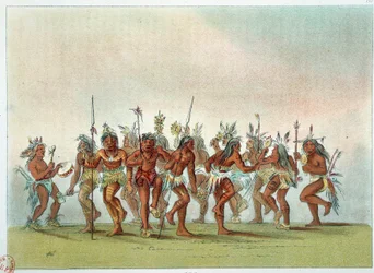 Indians of America: Dance of the Spirits Among the Sioux to Obtain the Clemency of Heaven. Illustration by George Catlin