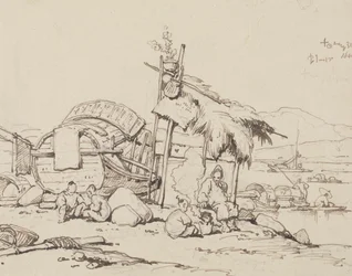 Old Man and Children Seated, Cooking