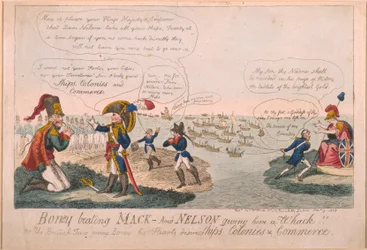 Boney Beating Mack - And Nelson Giving Him a Whack!, 1805