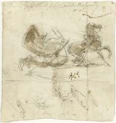 Caricature of Self (front); Cab Thrown by a Horse, with Other Sketches (back)