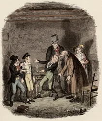 Oliver Twist Received by Old Fagin and His Team - Oliver Reception by Fagin and the Boys - Illustration for 