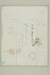 Untitled (Cruikshank letter with sketches of horse head)