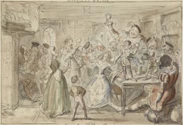 Xit, now Sir Narcissus Le Grand, entertaining his friends on his wedding day