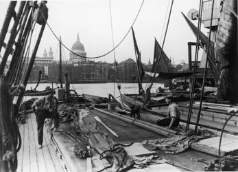 Men on a Thames Barge, South Bank, Lambeth, London, early 20th century