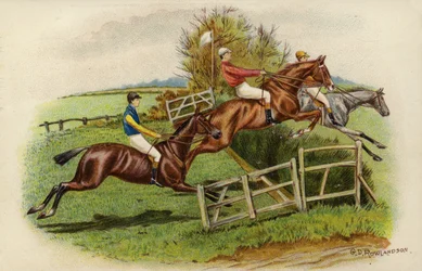 Racehorses Leaping a Hurdle