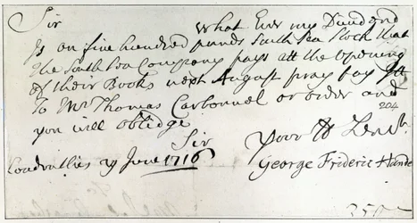 Letter written by Handel, June 1716