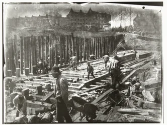 Construction Workers at Work in a Construction Pit on Van Diemenstraat in Amsterdam