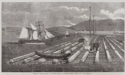 Canadian Lumber Trade, a Raft on the St Lawrence