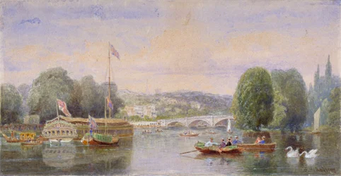 The River Thames with Richmond Bridge and Richmond Hill in the distance, London, 1867