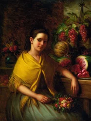 Girl with Still Life of Watermelon and Grapes