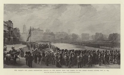 Her Majesty the Queen Distributing Medals to the Heroes from the Crimea on the Horse Guards