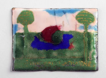 Enamel plaque with a sketch