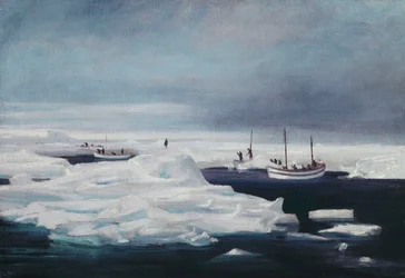The James Caird, Dudley Docker and Stancomb Wills Moored to the Ice Floe in the Weddell Sea, April 1916