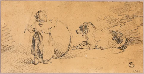 Child Playing with Ball and Dog