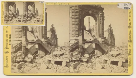 Stereograph of the Bryan Block at the Northwest Corner of Monroe and LaSalle Streets After the Chicago Fire of 1871, 1871