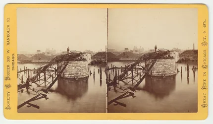 Stereograph of the Van Buren Street Bridge After the Chicago Fire of 1871, 1871
