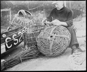 A fisherman making lobster pots at Steephill Cove