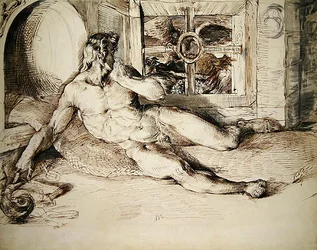 A Recumbent Youth startled by an Owl