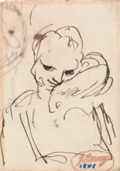 A Girl with a Rabbit or Pet Dog on Her Shoulder