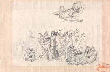 Group of Figures, with a Flying Figure Above