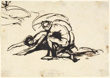 Nude Figure Bending Over a Fallen Figure