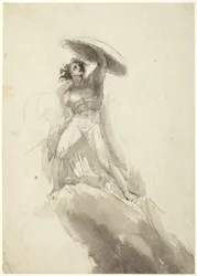 Striding Male Nude with Shield: Study for Fall of Rebel Angels