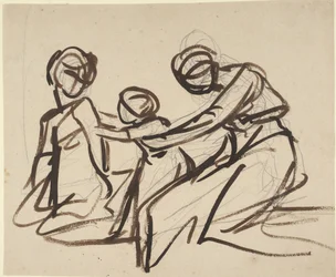 Study of Two Seated Women with a Child