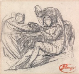 Two Figures Aiding a Seated Figure