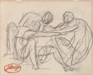 Two Kneeling Figures Struggling with a Seated Figure