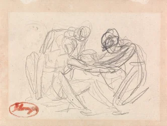 Two Kneeling Figures before a Seated Figure