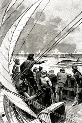 At Sea Towards the Pole: The Crew of a Ship Sees a Group of Whales (Illustration of the novel by Jules Verne 