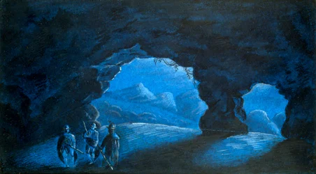 Three People in a Cave in the Mountains
