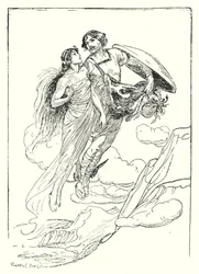 Perseus: "Perseus lifted his fair Andromeda in his arms and fled with her to the cliff top"
