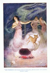 She Whispered Her Magic Spells Over Him, and He Leapt Out Again a Young Lamb, from The Heroes Published by George Allen and Unwin 1929