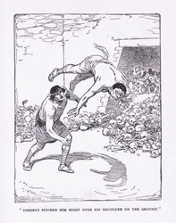 The sea pitched him right over his shoulder on the ground, from The Heroes published by George Allen and Unwin 1929